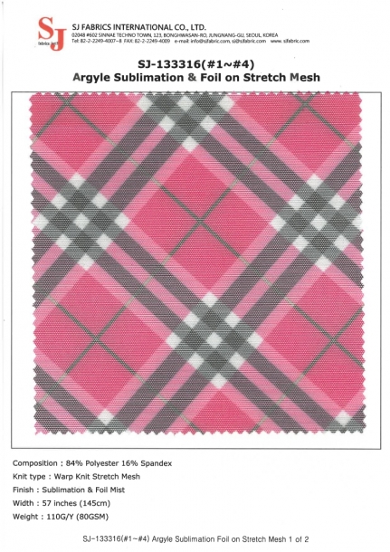 SJ-133316(#1~#4) Argyle Sublimation & Foil on Stretch Mesh